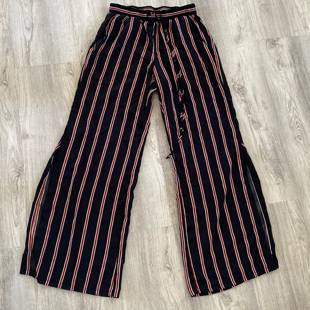 Navy and red striped pants